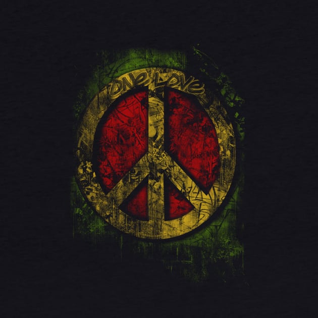 Rasta 3D Peace Sign - One Love - Graffiti - Grunge by MellowGroove